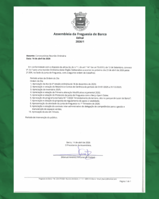 1&ordf; Assembleia de Freguesia de 2026