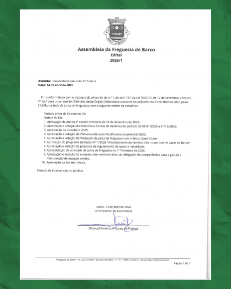 1&ordf; Assembleia de Freguesia de 2026